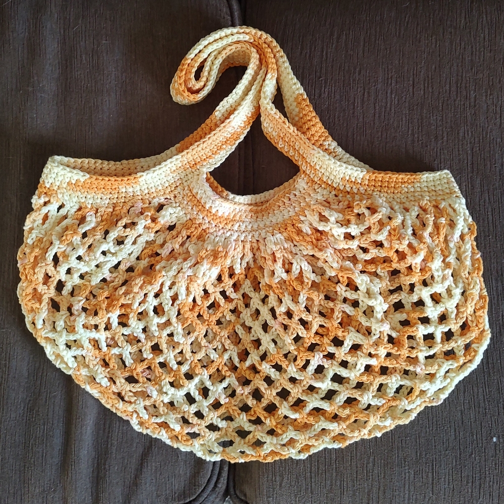 Handcrafted Crochet Tote Bag - Orange and Cream